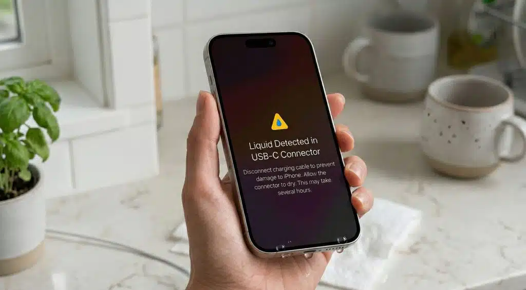 iPhone showing liquid detected warning